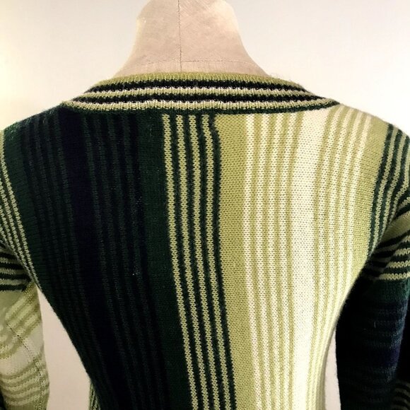 Vintage 60s Women's Green Striped Sweater Hippie Mod Knit XXS/XS - Picture 8 of 9